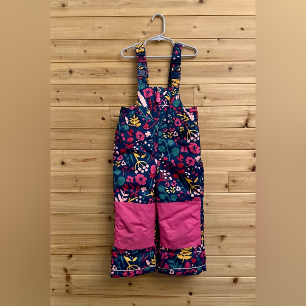 Hanna Andersson Navy Floral Snow Bibs with Pink Knee Panels